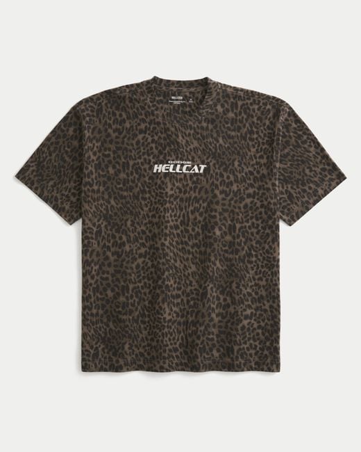 Hollister Kastiges, schweres Tee mit Dodge Hellcat-Grafik und Leoparden-Muster in Green für Herren