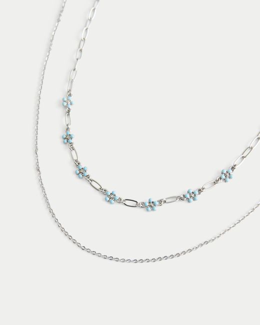 Hollister White Floral Charm Necklace 2-pack