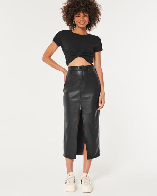 Hollister Black Vegan Leather Maxi Skirt