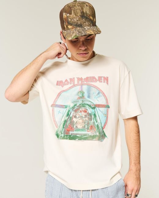 Hollister Blue Boxy Iron Maiden Graphic Tee for men