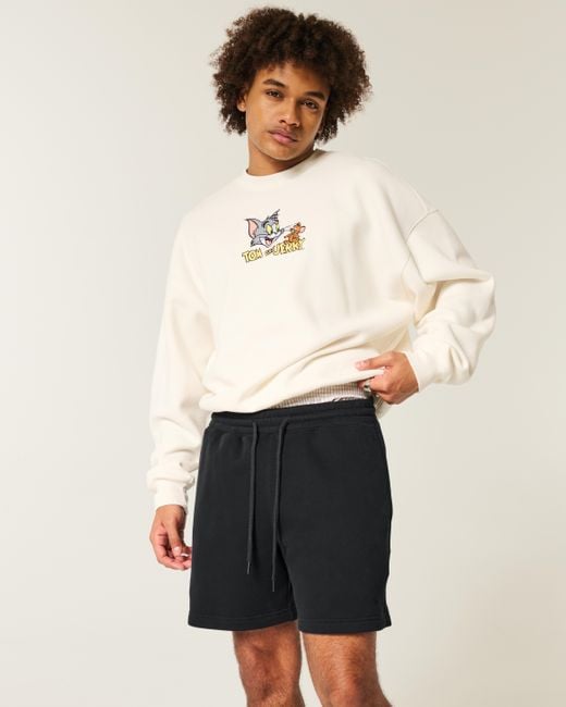Hollister Black Mid-thigh Loose Fleece Shorts for men