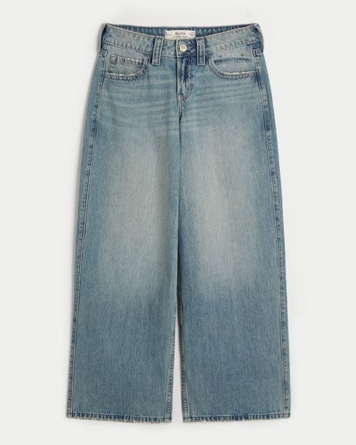 Hollister Blue Low Rise Super Baggy-Jeans in mittlerer Waschung
