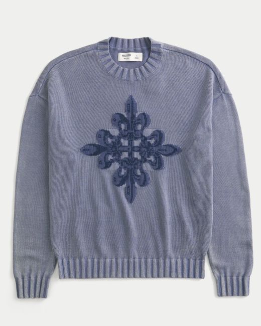 Hollister Blue Boxy Graphic Crew Sweater for men