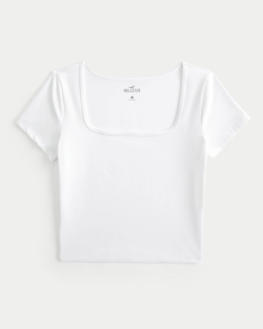 Hollister White Soft Stretch Seamless Fabric Square Neck T-shirt