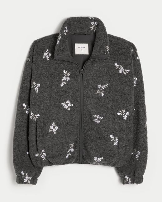 Hollister Black Embroidered Sherpa Fleece Jacket