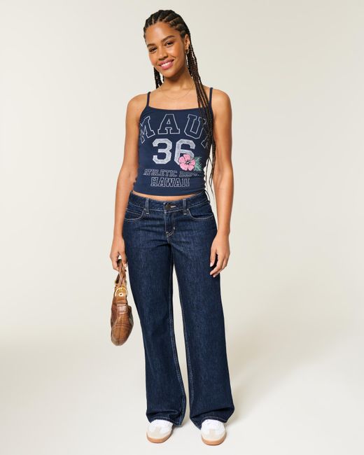 Hollister Blue Curvy Low-rise Dark Wash Baggy Jeans