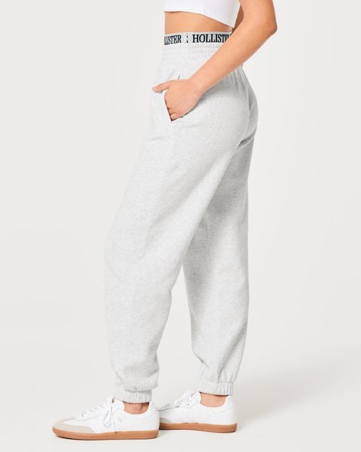 Hollister Ultra High-rise Logo Waist Fleece Dad Joggers in White