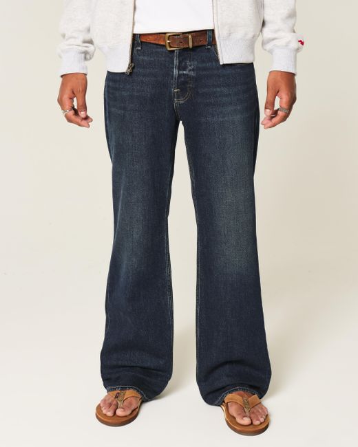 Hollister Blue Hermosa Dark Wash Relaxed Bootcut Jeans for men