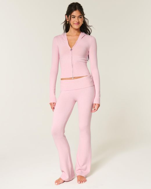 Hollister Pink Gilly Hicks Sweater-knit Foldover Waist Boot Pants