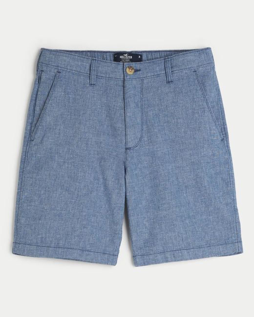 Hollister Flat-Front-Shorts aus einer Leinenmischung mit flexiblem Bund, 23 cm in Blue für Herren