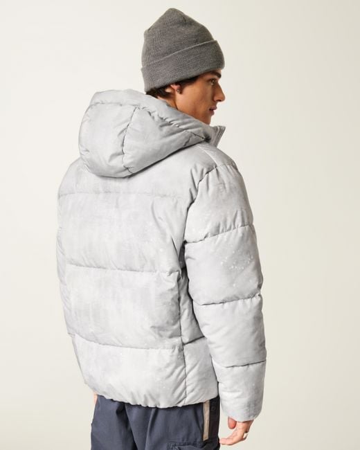 Hollister Gray Faux Fur-lined Hooded Puffer Jacket for men