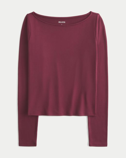 Hollister Purple Long-sleeve Seamless Fabric Slash-neck Top