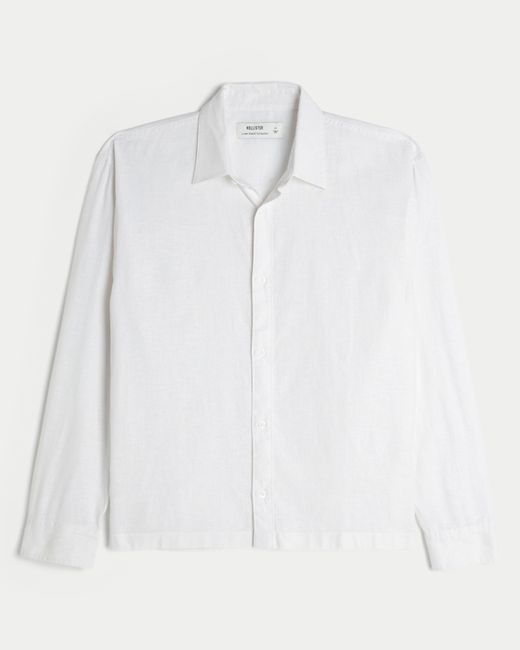 Hollister White Relaxed Linen-blend Button-through Shirt for men