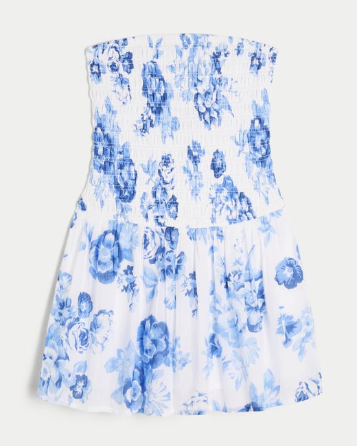 Hollister Blue Trägerloses Minikleid mit gesmoktem Hauptteil