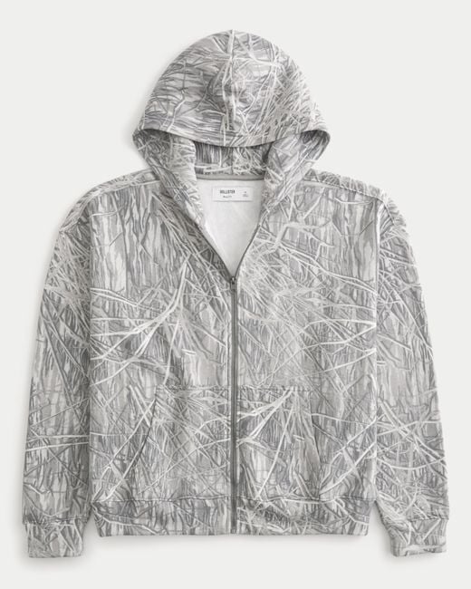Hollister Gray Boxy Camo Zip-up Hoodie for men