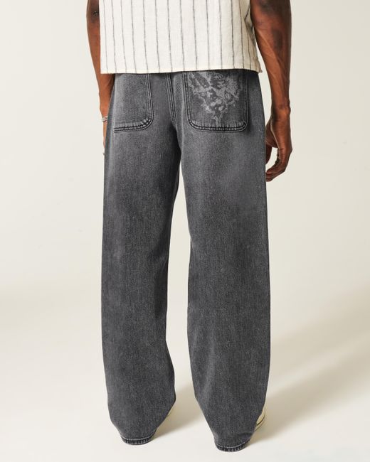 Hollister Gray Graphic Baggy Jeans for men