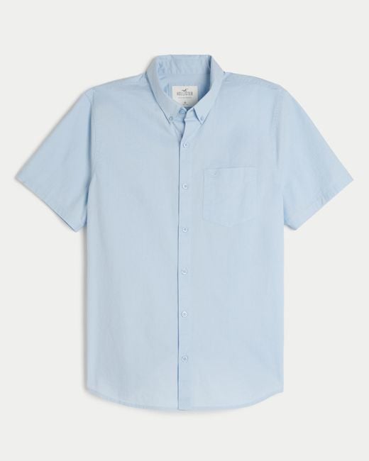 Hollister Blue Short-sleeve Icon Oxford Shirt for men