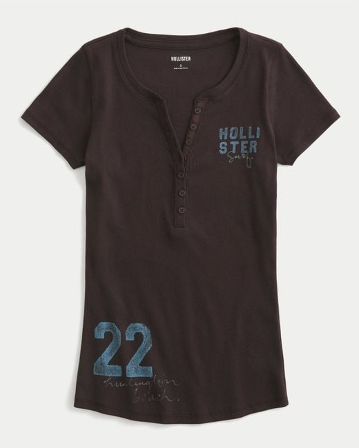Hollister Black Surf Logo Graphic Henley T-shirt