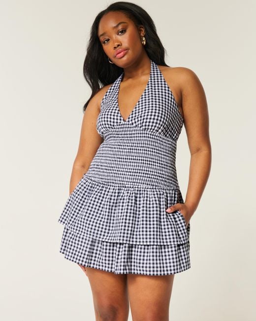 Hollister Blue Double-tier Smocked Halter Skort Dress