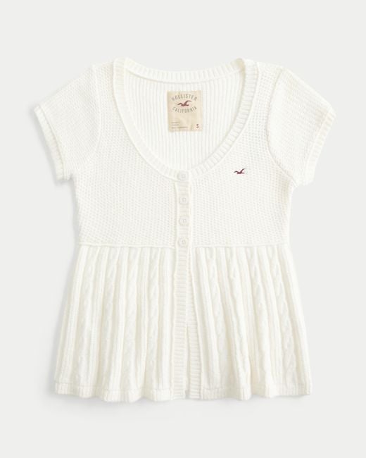 Hollister White Short-sleeve Flyaway Icon Cardigan