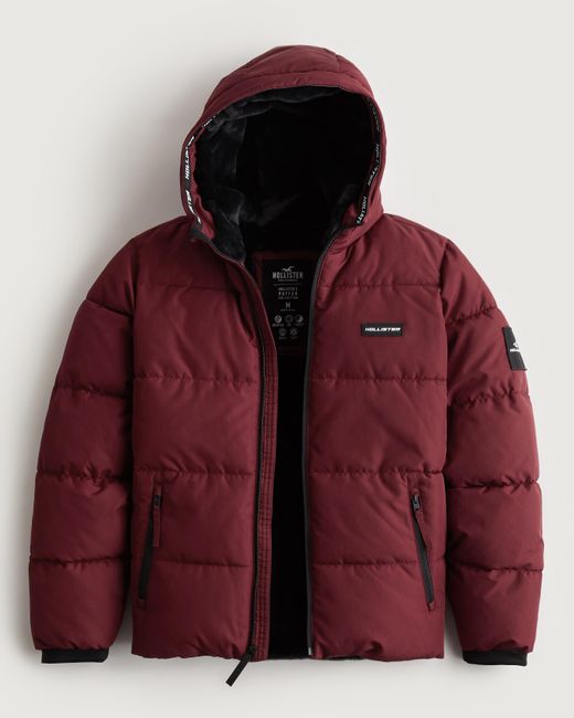 Hollister Faux Furlined Hooded Puffer Jacket in Red for Men Lyst UK