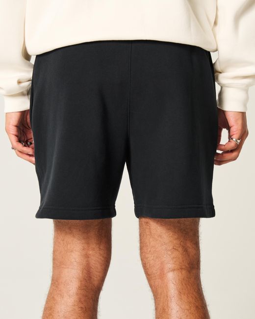 Hollister Black Mid-thigh Loose Fleece Shorts for men