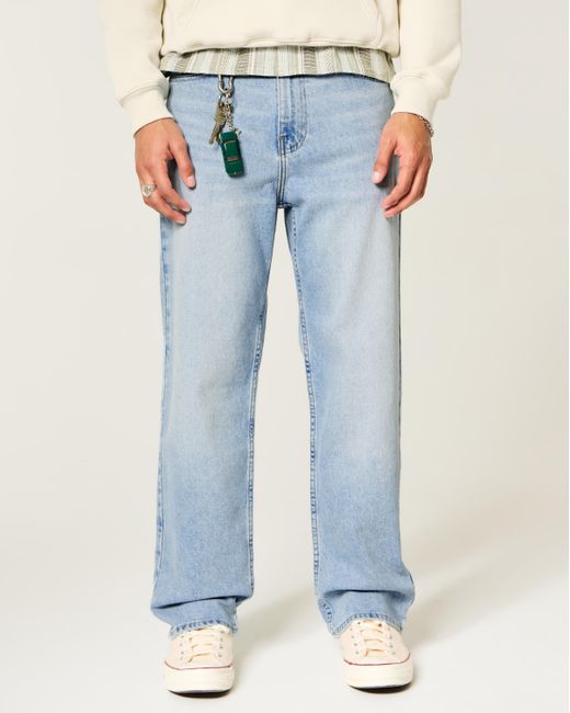 Hollister Blue Medium Wash Baggy Jeans for men