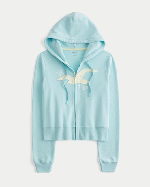 Hollister Blue Terry Logo Graphic Zip-up Hoodie