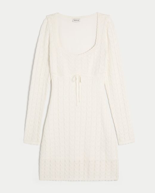 hollister long sleeve crochet dress Hollister long sleeve crochet mini dress in white with support bra
