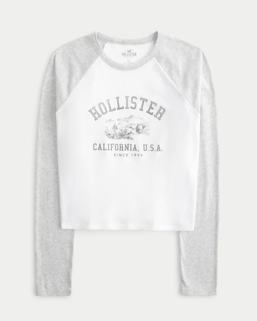 Hollister White Relaxed Long-sleeve Logo Graphic Baby Tee