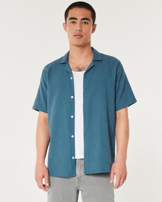 Hollister Kurzärmeliges Hemd aus strukturierter Baumwolle in Blue für Herren
