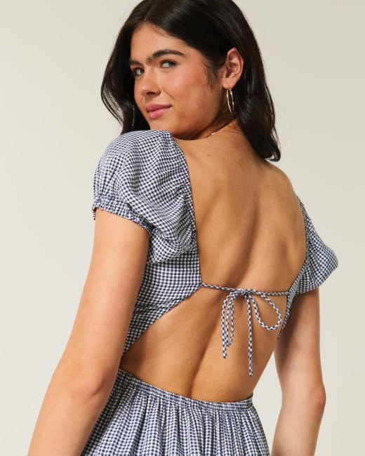 Hollister Short-sleeve Open-back Maxi Dress in Grey