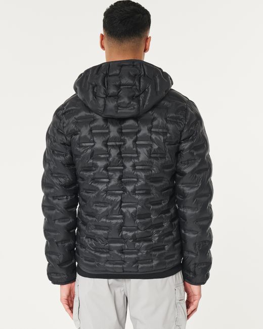 Hollister Black Zip-up Hooded Puffer Jacket for men
