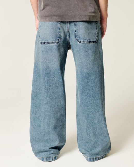 Hollister Blue Medium Wash Super Baggy Jeans for men