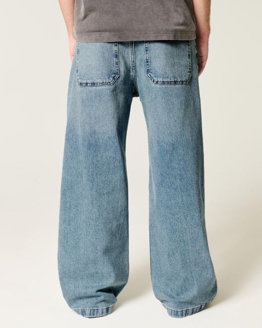 Hollister Blue Medium Wash Super Baggy Jeans for men