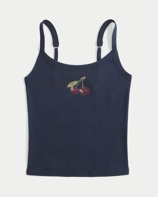 Hollister Ribbed Cherry Graphic Tank in Blue | Lyst UK
