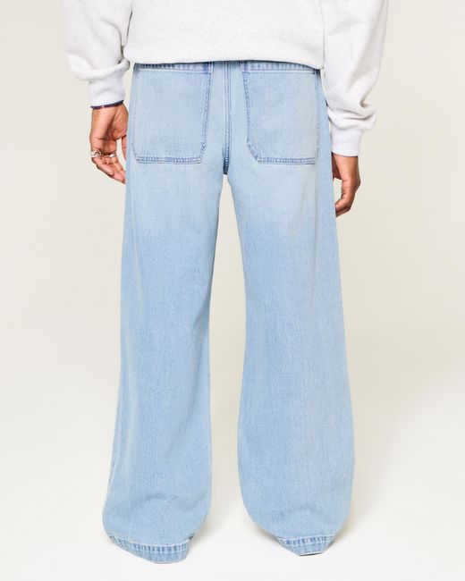Hollister Blue Light Wash Spider Embroidery Super Baggy Jeans for men