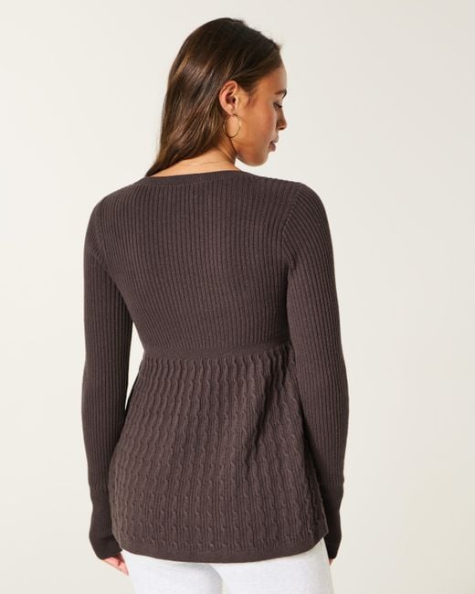Hollister Brown Wrap Front Long-sleeve Babydoll Sweater