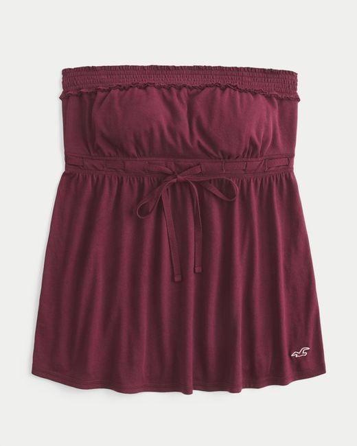 Hollister Purple Strapless Tie Waist Babydoll Top