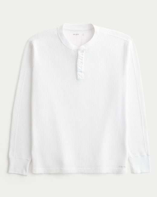 Hollister White Long-sleeve Thermal Henley for men