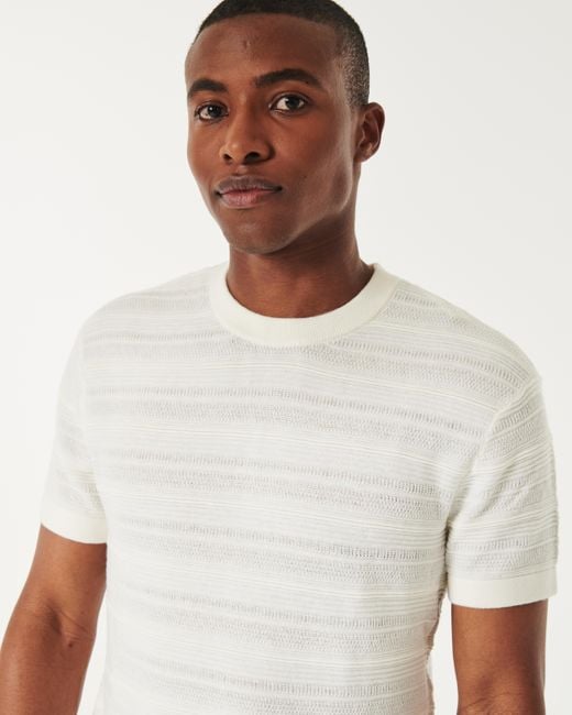Hollister White Relaxed Sweater-knit Crew T-shirt for men