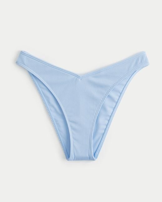Hollister Blue Ribbed V-front High-leg Cheeky Bikini Bottom