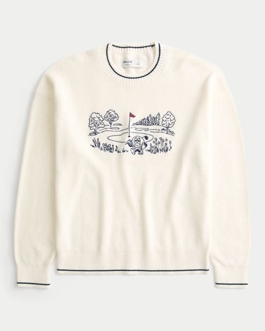 Hollister Natural Boxy Golf Graphic Crew Sweater for men