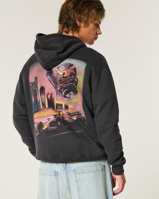 Hollister Black Relaxed Oracle Red Bull Racing Graphic Hoodie for men