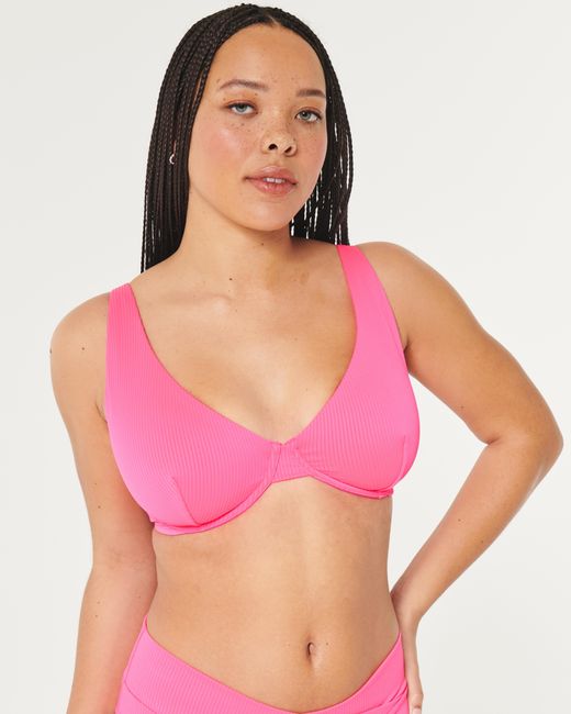 Hollister Pink Curvy High Apex Ribbed Underwire Bikini Top