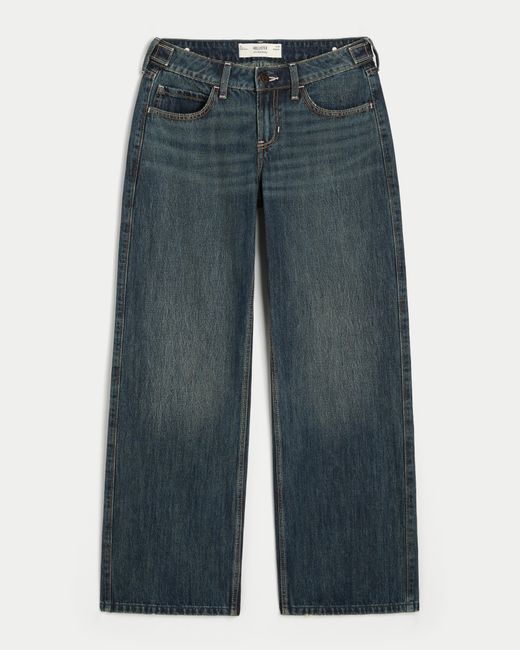 Hollister Blue Hollister Andi Adjustable Waist Low-rise Dark Wash Baggy Jeans