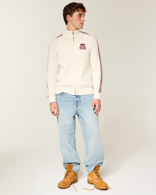 Hollister Natural Relaxed Zip-up Soccer Emblem Sweater for men