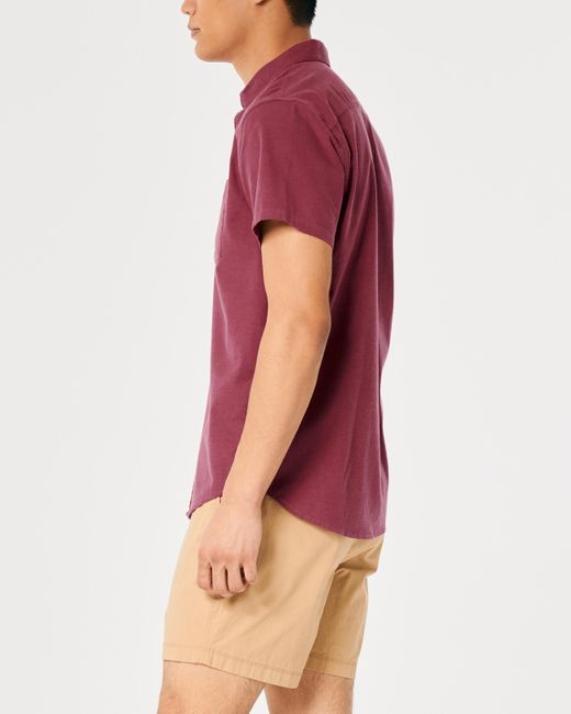 Hollister Red Short-sleeve Logo Icon Oxford Shirt for men