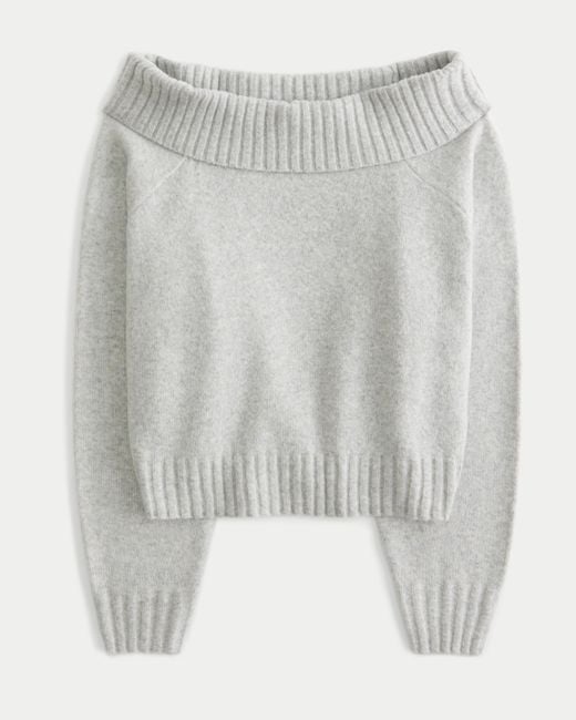 Hollister Gray Easy Foldover Off-the-shoulder Sweater