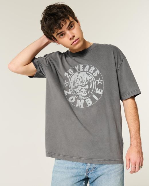 Hollister Gray Boxy Rob Zombie Graphic Tee for men